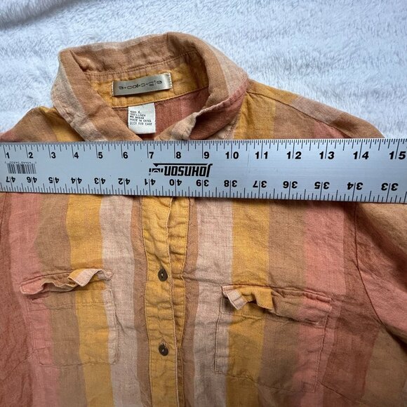 Ecologie e-col-o-gie Womens Striped Button Up Linen Shirt Large Roll-Tab Sleeve - Picture 5 of 7